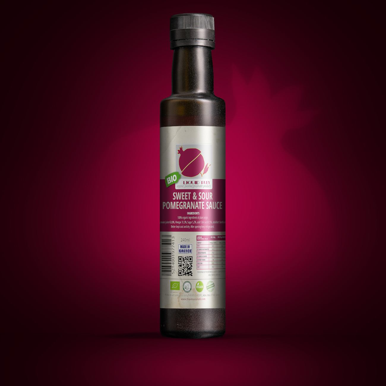 LIQUID RUBY ORGANIC SWEET & SOUR POMEGRANATE SAUCE Thavmasio Rodi